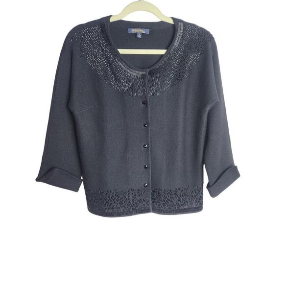 Brooks Brothers Womens Fine Italian Merino Wool Beaded Cardigan Sz M night out - Picture 1 of 9